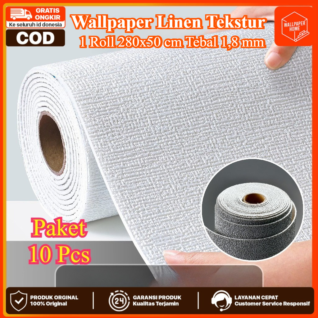 WALLPAPER HOME - Paket 10 Pcs Wallpaper Gulungan Linen Dekorasi Kamar Tidur | Stiker Dinding Tekstur Karang / Wallpaper Gulungan Linen Stiker Dekorasi Kamar Tidur Karang Kartu Kartun Ukuran 280cm*50cm*2mm A12