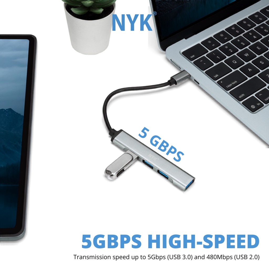 NYK NEW TYPE-C HUB 4 PORT V7 TC UHNV7 USB Hub 3.0 High Speed 5Gbps Aluminium Alloy for Laptop MacBook Smartphone Android COD HUB bergaransi Docking St (2)