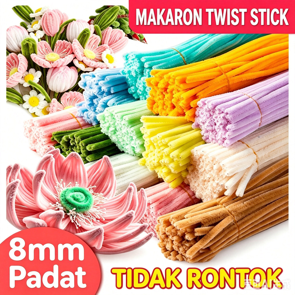100 Pcs Pipe Cleaner Warna-Warni - Bulu Halus untuk DIY Kerajinan Anak, Bahan Membuat Karangan Bunga & Seni Kreatif