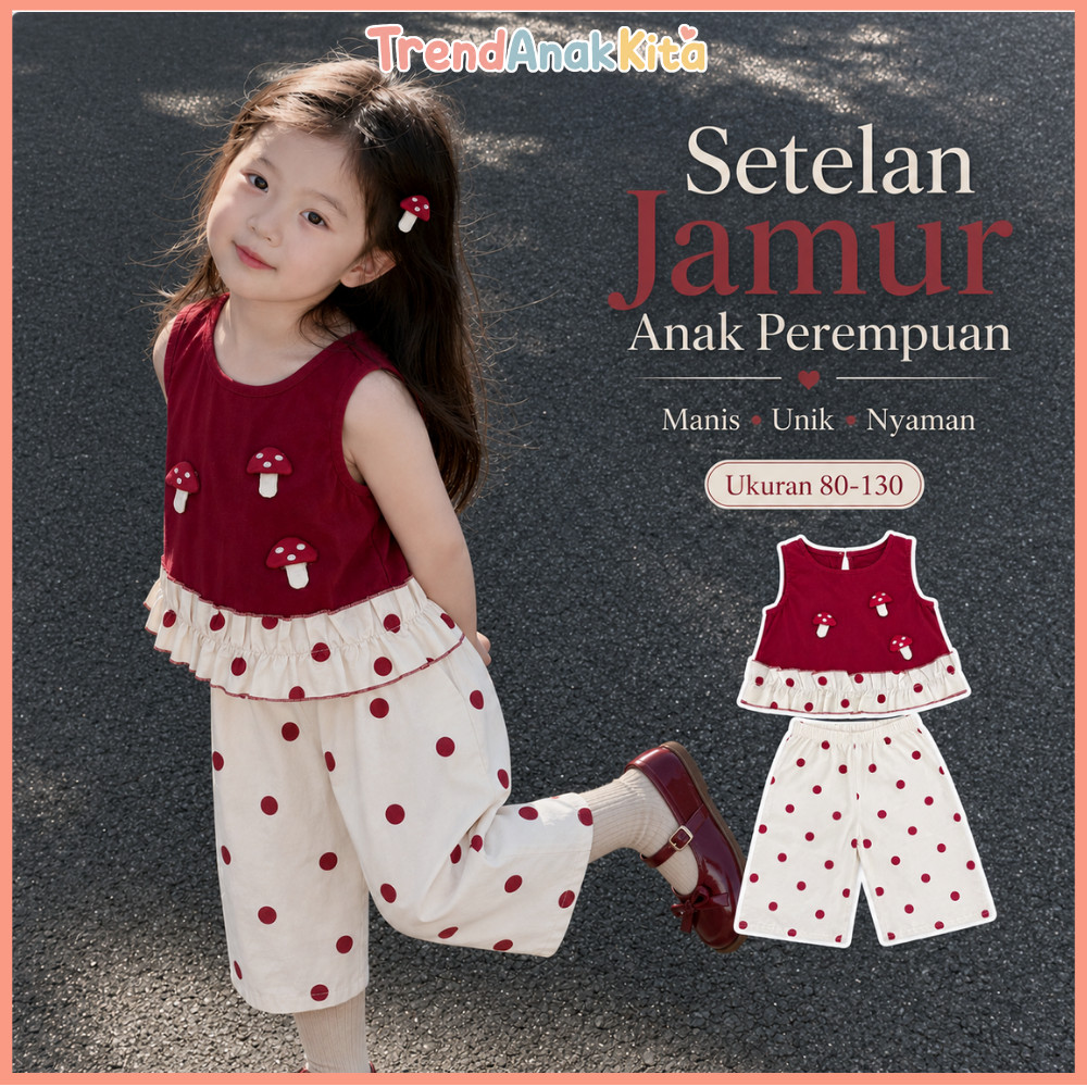 Jual Setelan Tanktop Anak Perempuan Motif Jamur Celana Polkadot Longgar ...
