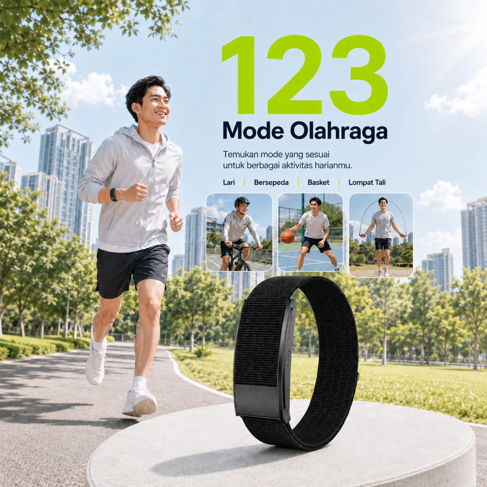 Morein Plus FIT BAND 1.0 gelang kebugaran hitam dengan strap nilon dan pemantauan kesehatan