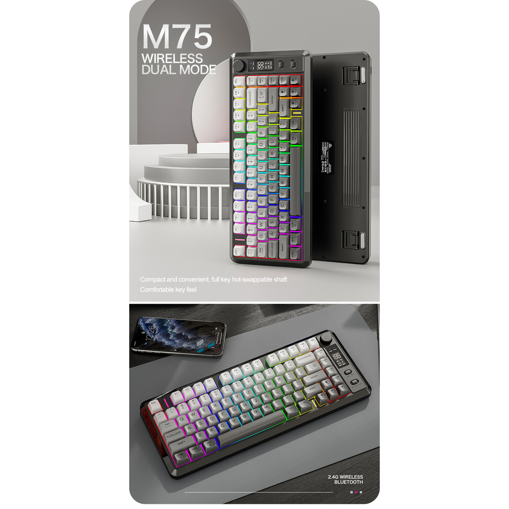 FREEWOLF M75 Dual-Mode Draadloos Toetsenbord, Bluetooth 2.4G
