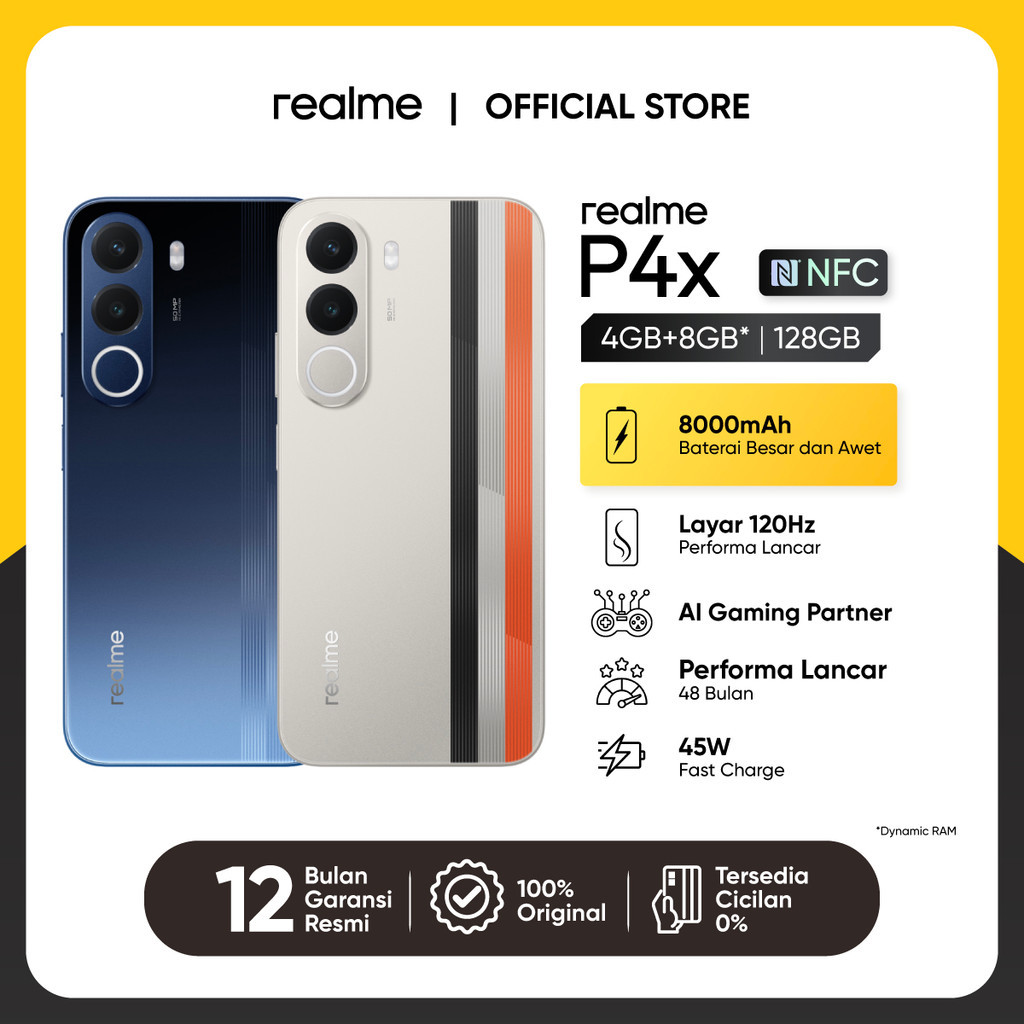 realme P4x 4GB+8GB*|128GB - 8000mAh Baterai Besar Layar 120Hz AI Gaming