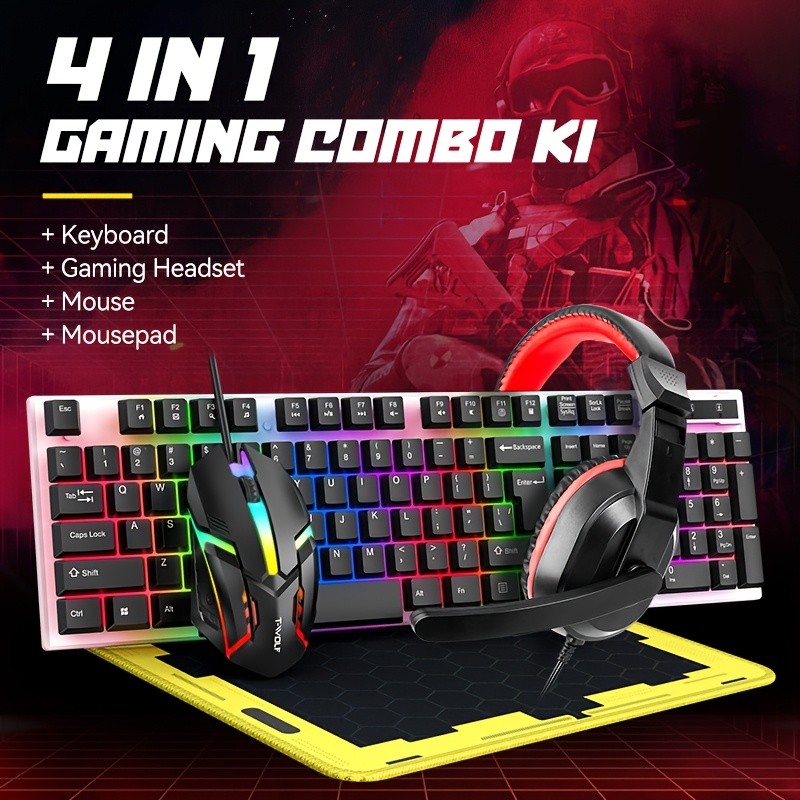 Jual 4-in-1 Wired Keyboard and Mouse Set, USB Plug Keyboard and Mouse ...