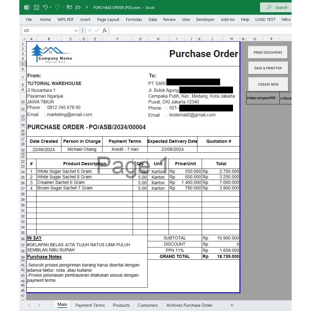 Jual Template Excel PO, Sales Order - Delivery Order - Invoice ...