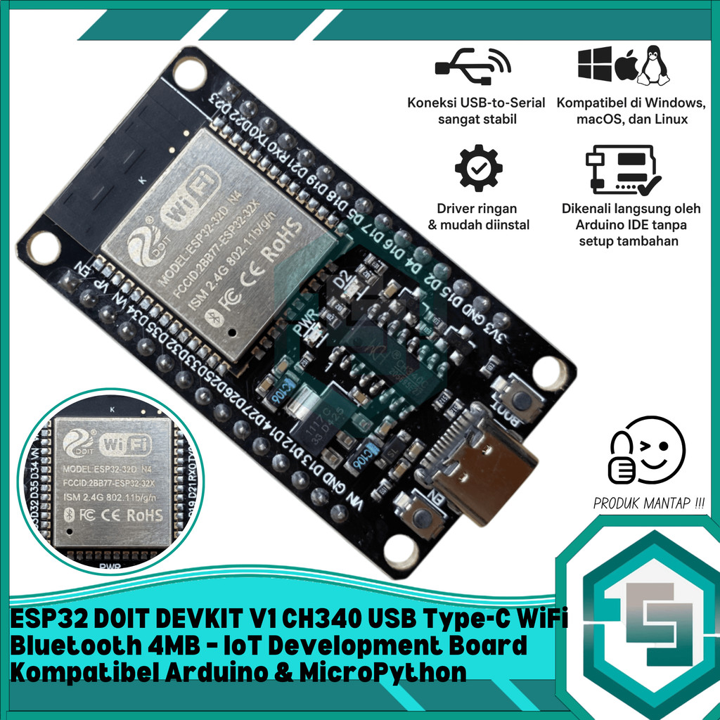 Jual ESP32 DOIT DEVKIT V1 CH340 USB Type-C WiFi Bluetooth 4MB – IoT ...