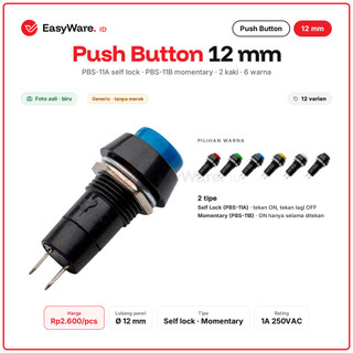Jual Push Button 12mm PBS-11A Self Lock PBS-11B Momentary 2 Pin Tombol ...