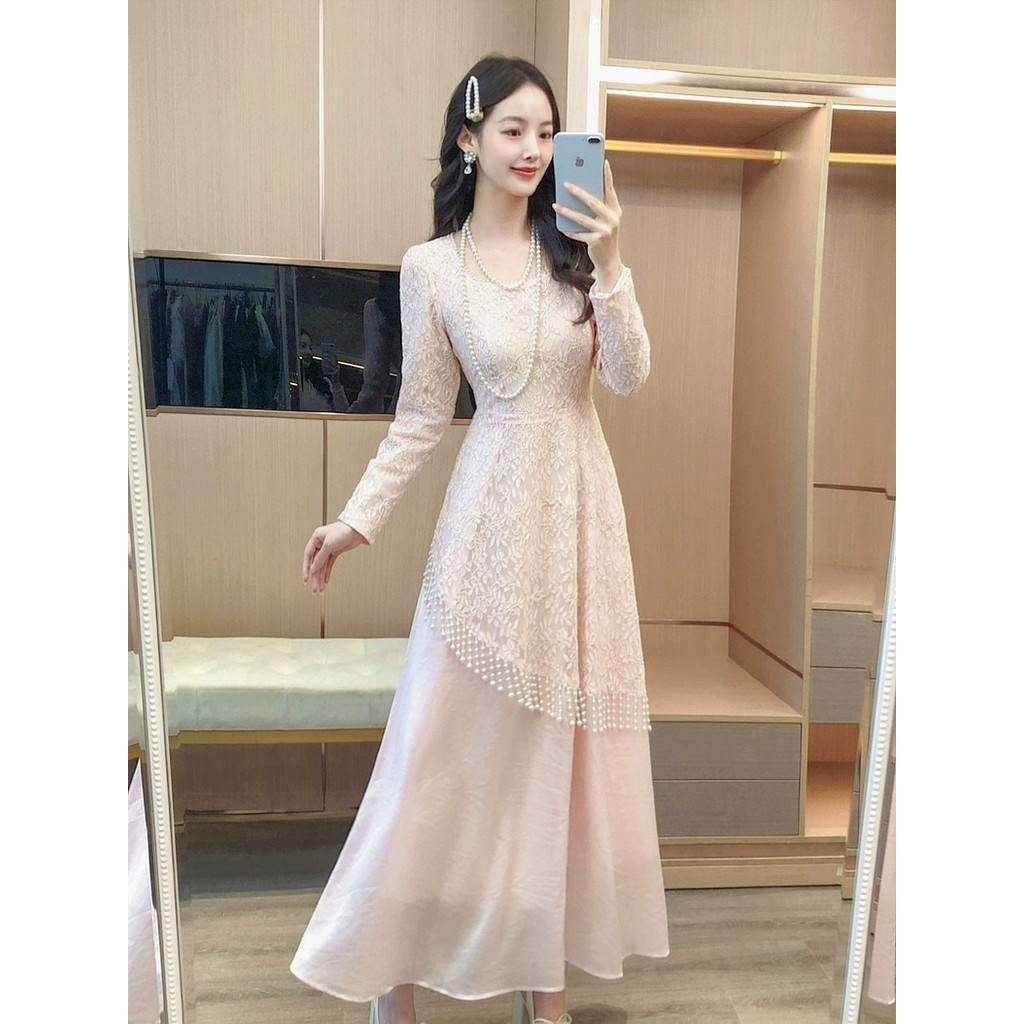 Jual Laudofficial Faith Lace Premium Dress /Long Dress Pesta Wanita Brukat  Lengan Panjang | Shopee Indonesia