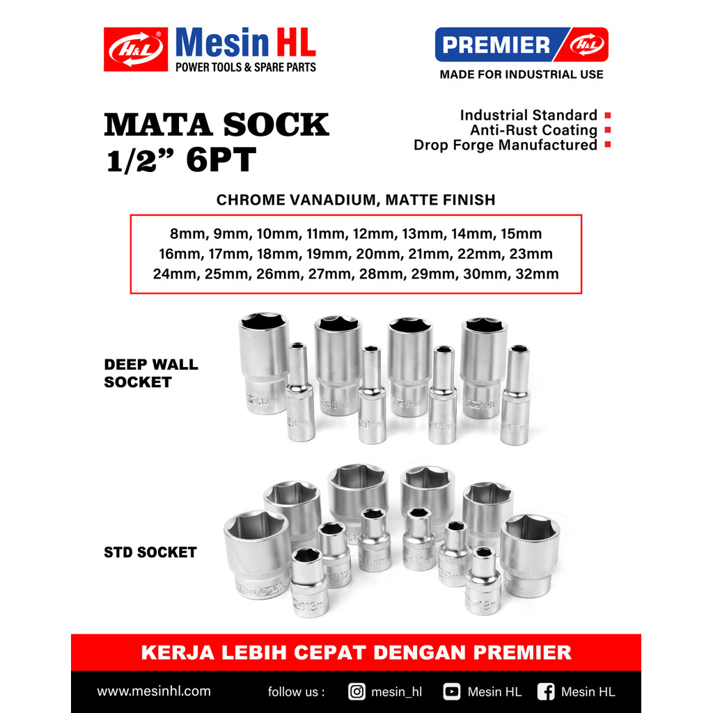 Jual HL Mata Socket / Deep Wall Socket Panjang Ukuran 1/2