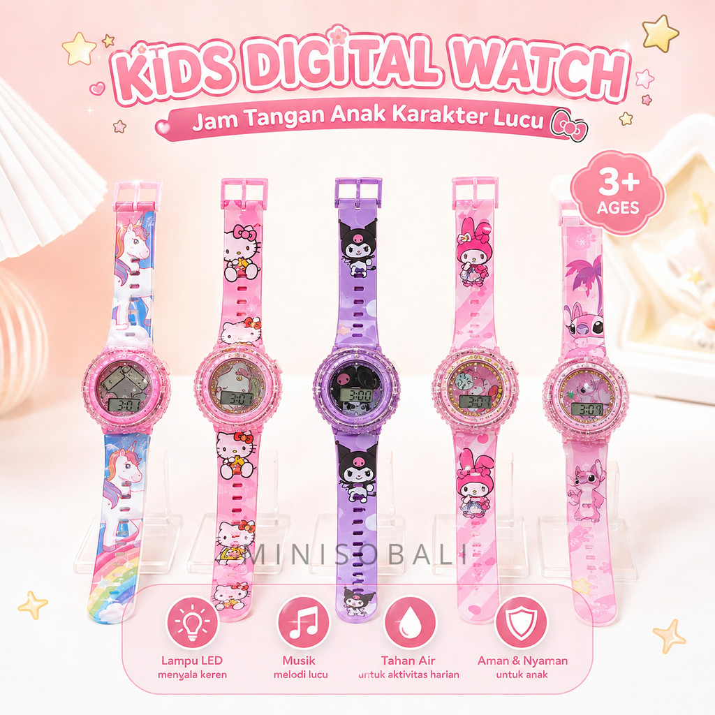 Jual MINISO BALI | Jam Tangan Anak Karakter Musik Lampu / Pop Up LED ...