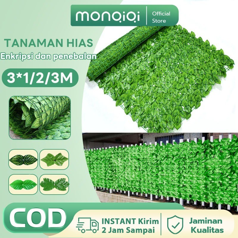 MONQIQI Rumput Dinding Sintetis Dekorasi Dinding Daun Rambat Pagar 1 Meter x 3 Meter Premium DAUN RAMBAT DINDING Daun Semangka Artificial Rumput Palsu Gulungan Daun Rambat Hias Dekorasi Dinding Pagar Rumah