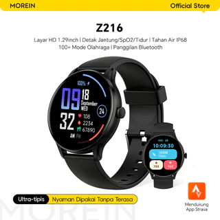 Morein Z216 Jam Tangan Smartwatch Ultra-tipis 44mm Layar HD 1.26 inci Strava 100+ Mode Olahraga Pemantauan Kesehatan Tahan Air IP68