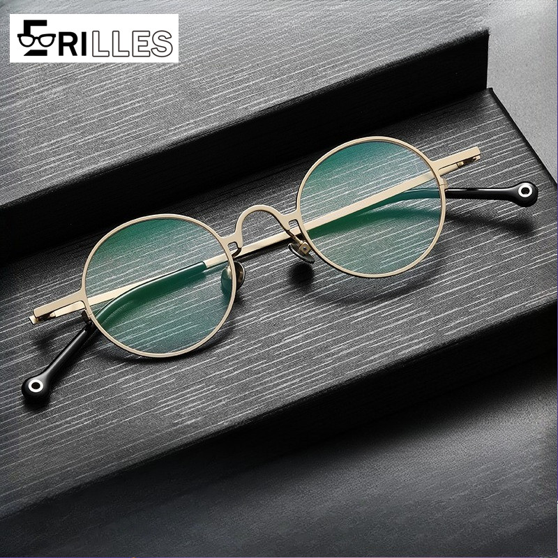 Jual Semi-Titanium Round Blue Light Glasses,Retro Full Frame Minimalist ...