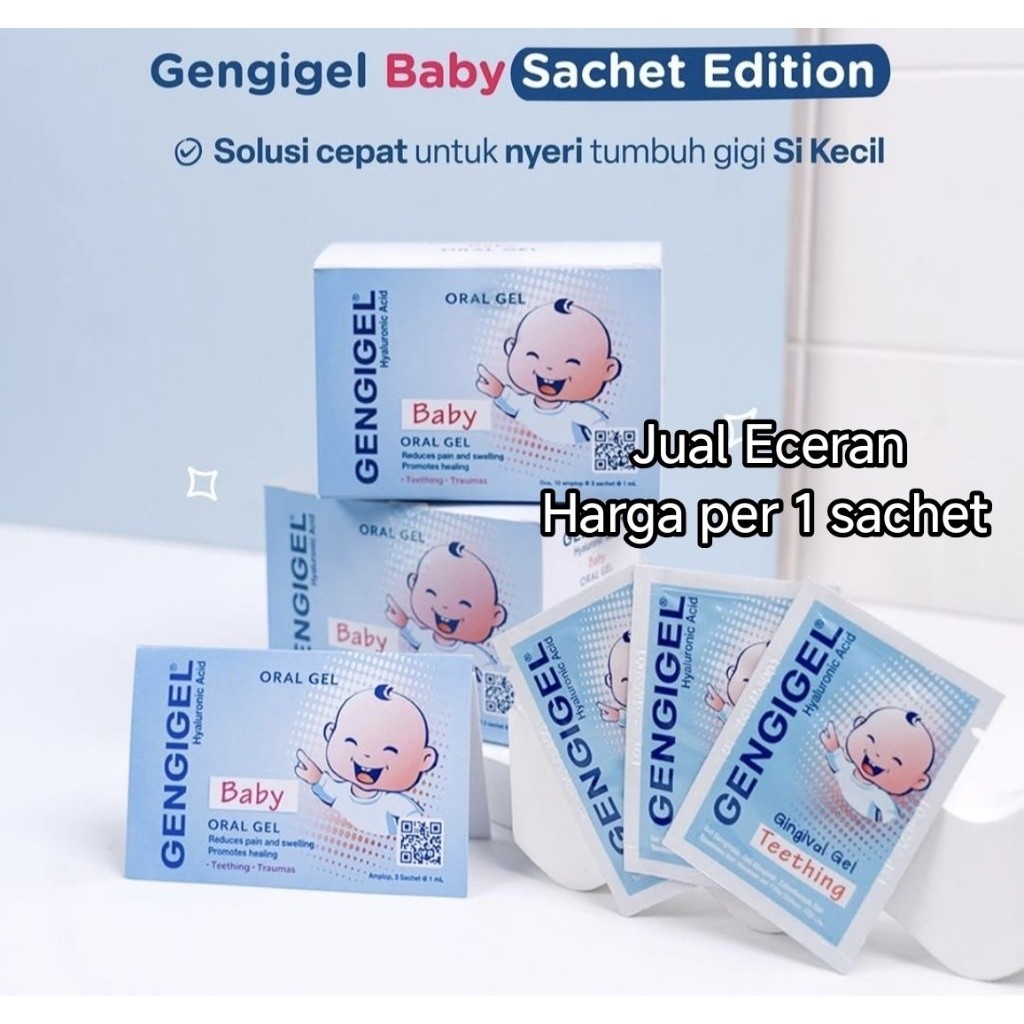 Produk teething gel bayi Gengigel Baby kemasan sachet untuk meredakan gusi bengkak