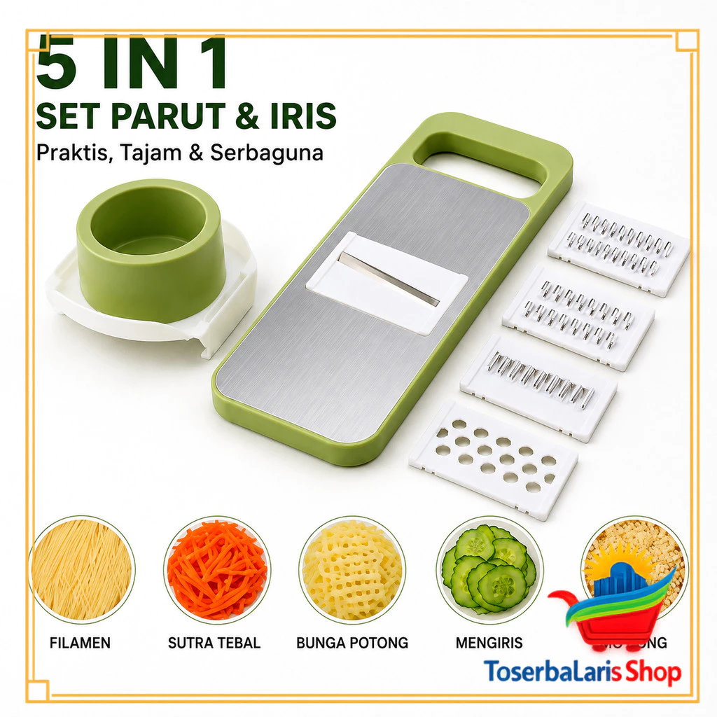 Vegetable Cutter Stainless Steel 5in1 Multifungsi Parutan Sayur Buah Alat Pemotong Pengiris Manual Kitchenware Dapur Parut Sayuran Buah Serbaguna