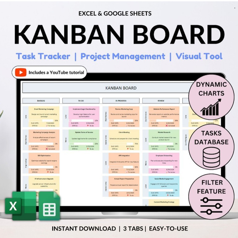 Jual Kanban Board Small Business Excel | Task Tracker Project Planning ...