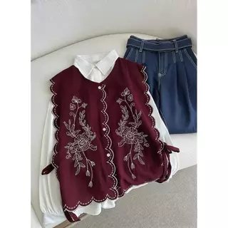 Vallina Outfit - Kemeja Look Korean Alina Blouse Airflow Premium Vest Bordir Kekinian Casual Elegan
