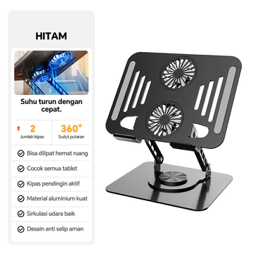 Stand Laptop Pendingin Aluminium Dengan Kipas Turbo Rotasi 360° Derajat Biaxial Kuat Stabil