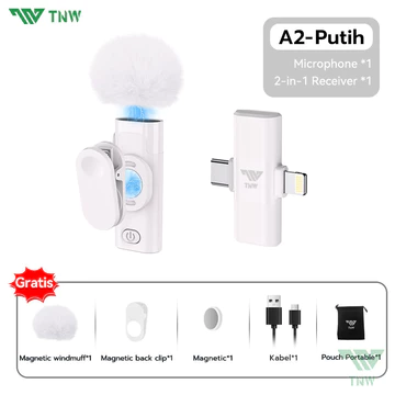 TNW A2 A3 2 In 1 Wireless Microphone Magnetic Mic Wireless Dual Lavalier Mikrofon HP Plug Play