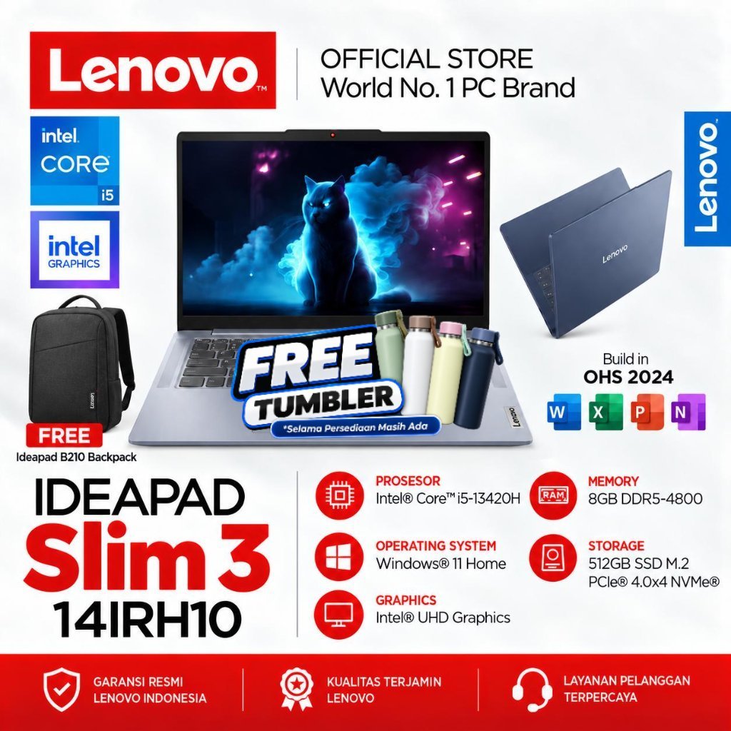 Lenovo IdeaPad Slim 3i Intel Core i5 13420H 8GB 512GB SSD Windows 11 Home + Office IPS 14 Inch FHD + Free Backpack BWID