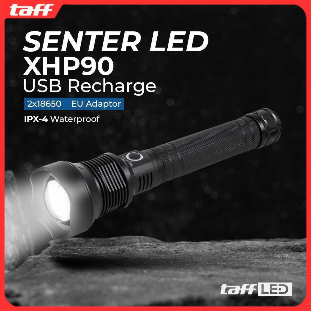 Jual TaffLED Senter LED USB Rechargeable Flashlight Waterproof XHP90 ...