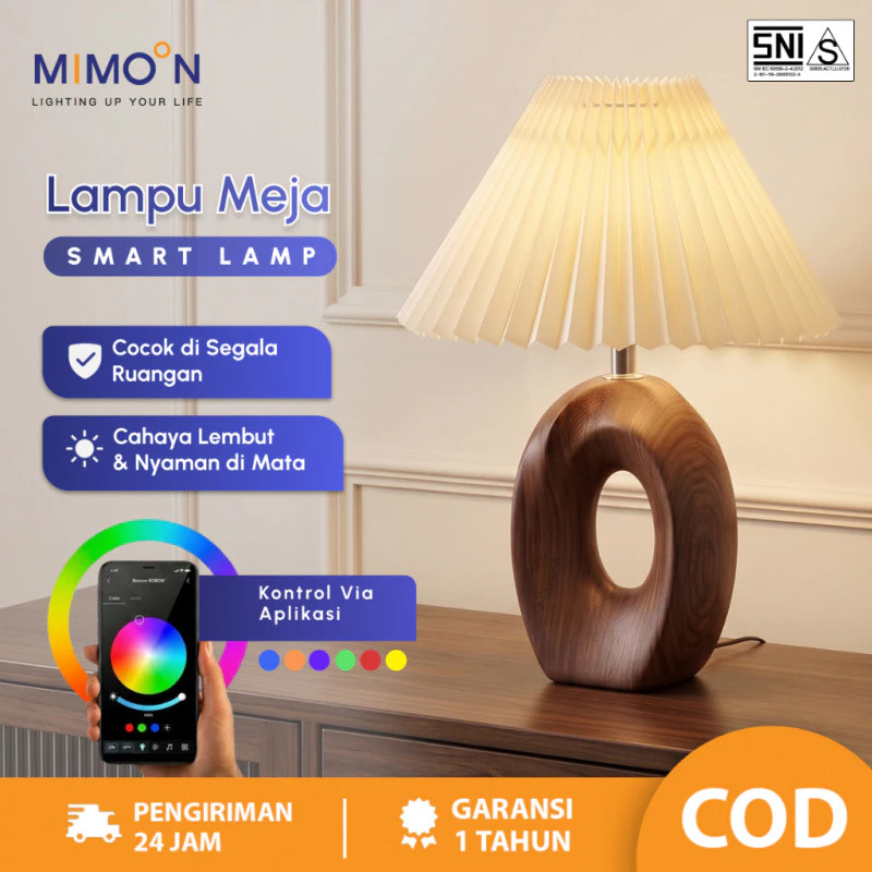 MIMOON Lampu Tidur Aesthetic Lampu Meja Smart RGB Lampu Tidur Kamar Colokan Lampu Meja Vintage Classic