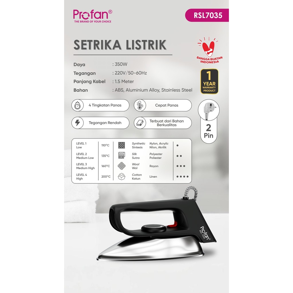 Jual Setrika Kering 350 Watt Stainless Steel Panjang kabel 1.5 Meter ...