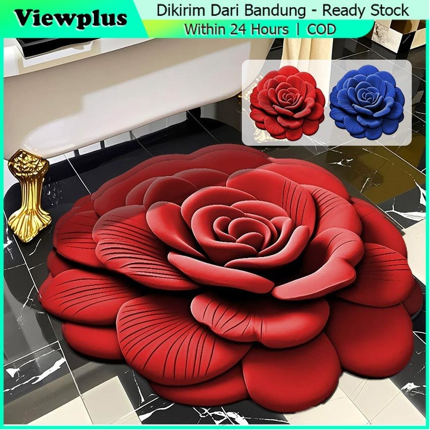 Karpet Lantai Mawar 3D Anti Slip Dekorasi Ruang Tamu Ukuran Diameter 60cm/40cm Motif Terbaru / Karpet Motif Bunga / Flower / Karpet Mawar Cakep / Karpet Dekorasi Ruangan / Alas Lantai / Karpet Bunga Bulat Modern