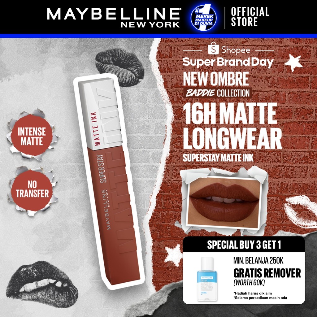 [SHOPEE BEAUTY AWARDS - BEST LIP MAKEUP] MAYBELLINE OFFICIAL Superstay Matte Ink Liquid Long Lasting Waterproof Matte Lipstick Lipcream Make Up Transferproof Tahan 16 Jam Vinyl Ink Lipstik Lip Gloss Liptin