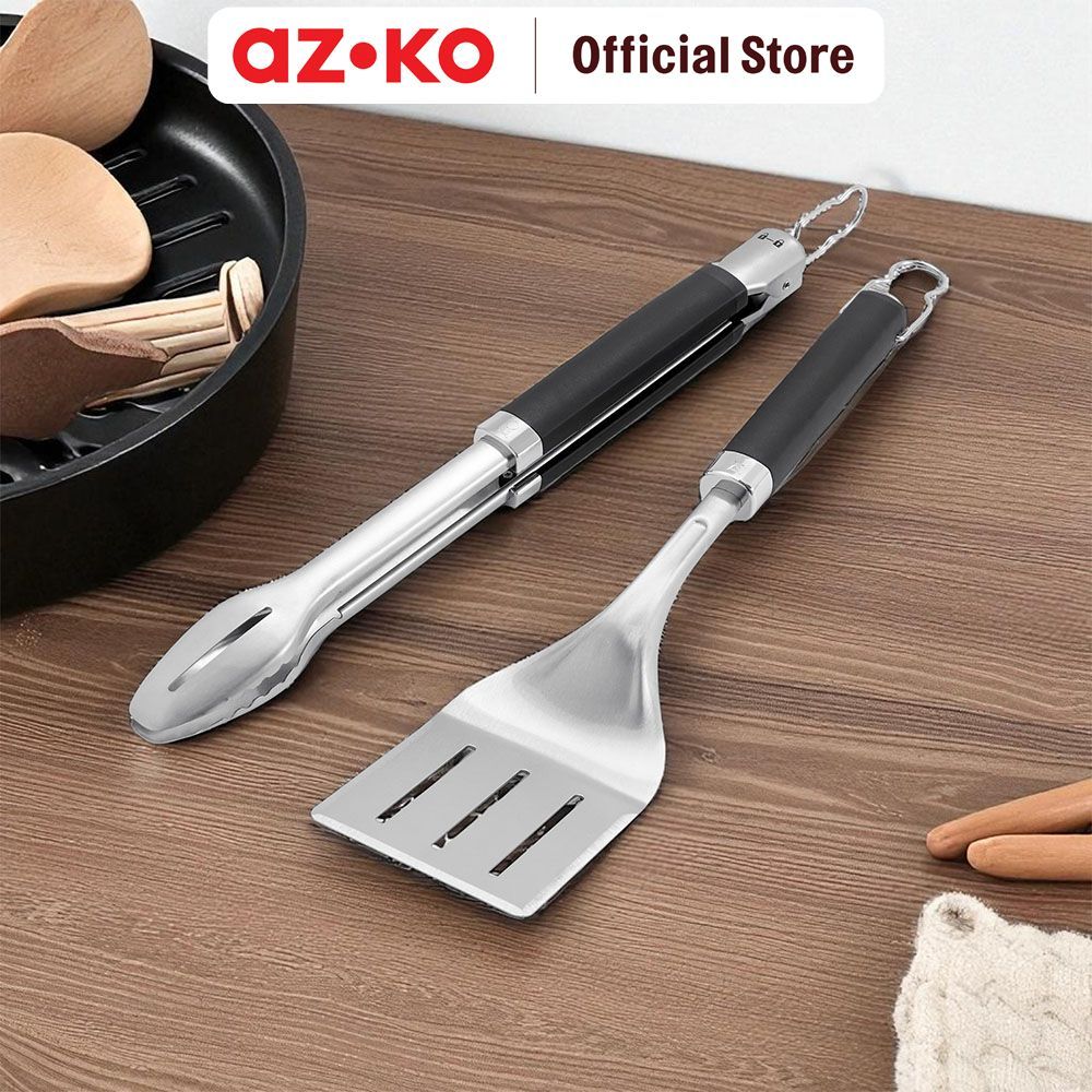 Jual AZKO Weber Set 2 Pcs Spatula & Penjepit - Hitam/Silver Alat Masak ...