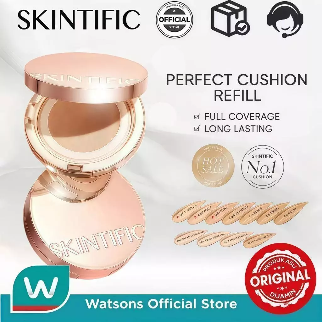Skintific Cover All Perfect Air Cushion Refill Fondation Compact UV SPF 35 PA++++ 12H Cosmetic Refill Oil-Control 5 Shades Waterproof Sweatproof Matte Make over Finish Poreless Cushion Foundation Flawless BB Cream CC Cushion Makeup