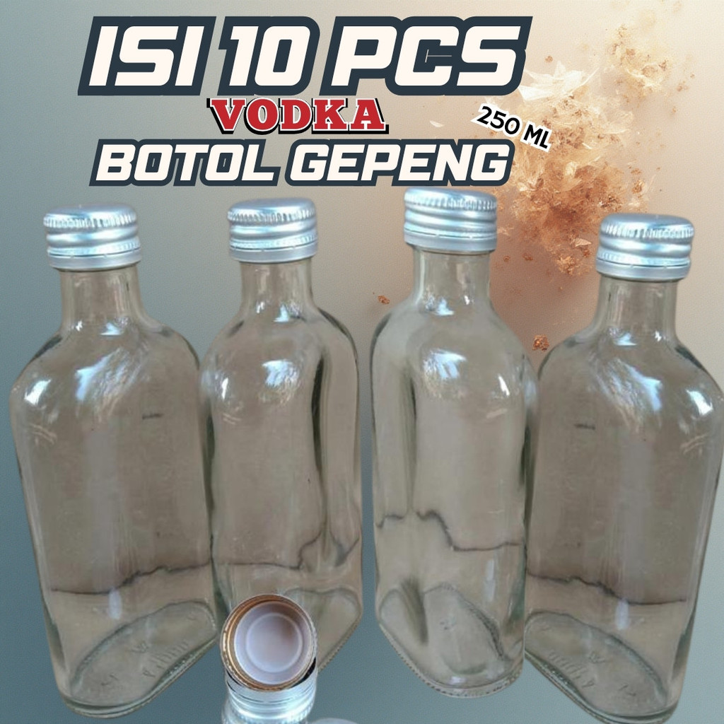 Jual Botol Kaca Gepeng 250ml Bening Vodka Mansion Madu Kopi Susu Mensen ...