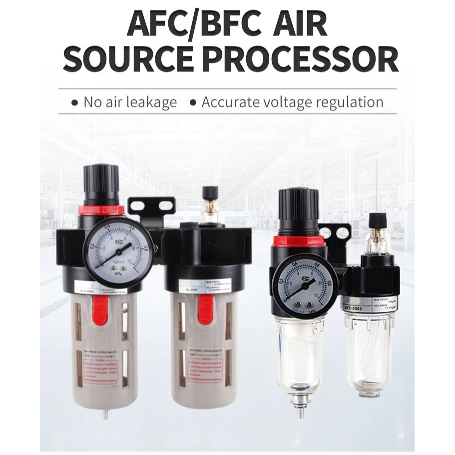 SNS 1/2" NPT Compressed Air Filter Regulator Lubricator Two Units Combo FRL Water/Oil Trap