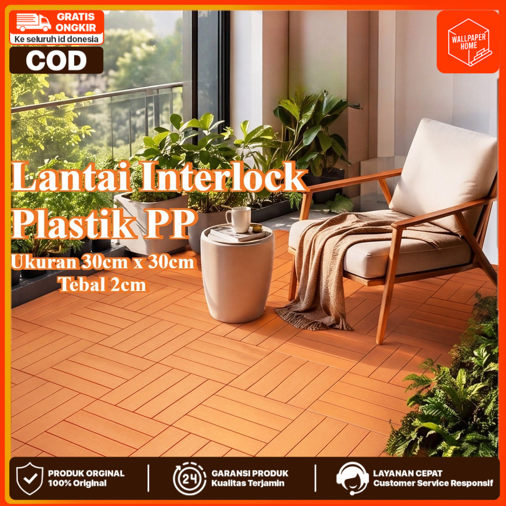 WALLPAPER HOME - Lantai WPC Wood Tile 30x30cm Tebal 2cm Decking Kayu Outdoor Indoor | Karpet Lantai Parket Anti Air Rayap & Api | Wood Plastic Composite Estetik Dekorasi Teras Balkon Cafe - Kokoh & Mudah Pasang