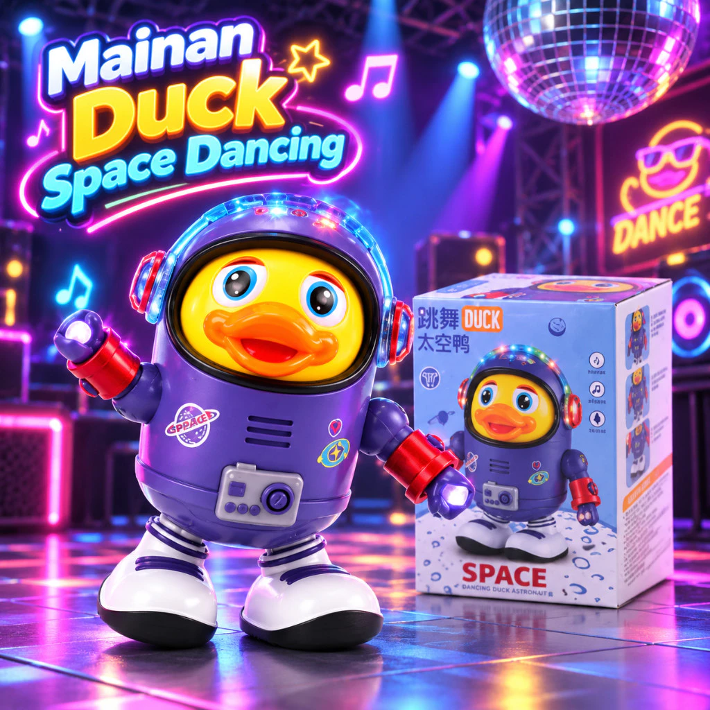 Mainan Robot Bebek Astronot Joget Duck Space Dancing Walking Musik Lampu LED Mainan Edukatif Viral