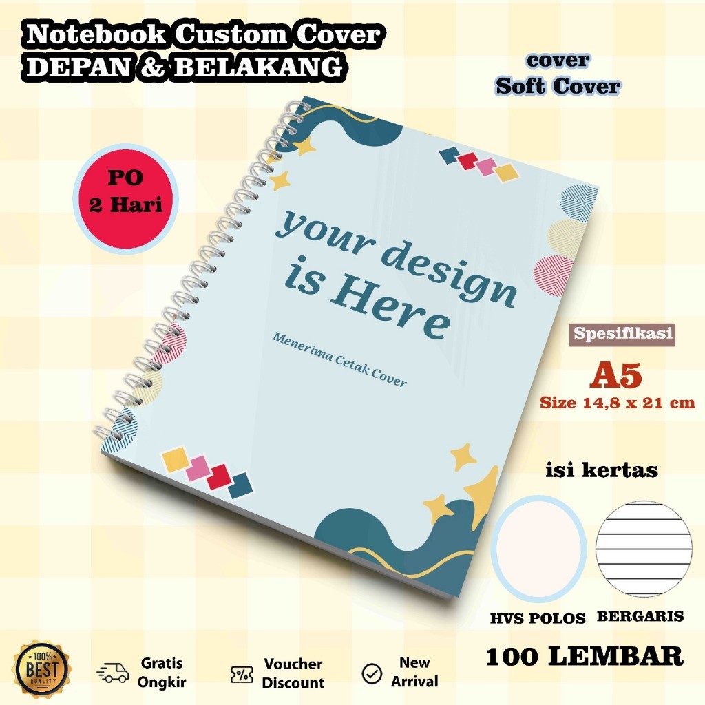 Jual Notebook/notes spiral custom A5 isi 100 lembar garis/polos ...