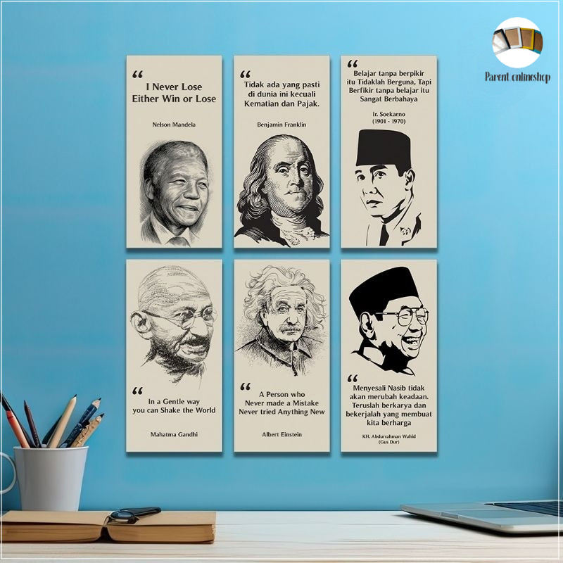 HIASAN DINDING KATA KATA MOTIVASI QUOTES TOKOH DUNIA BIJAK PAHLAWAN ILMUWAN KAYU MDF 10x20 CM