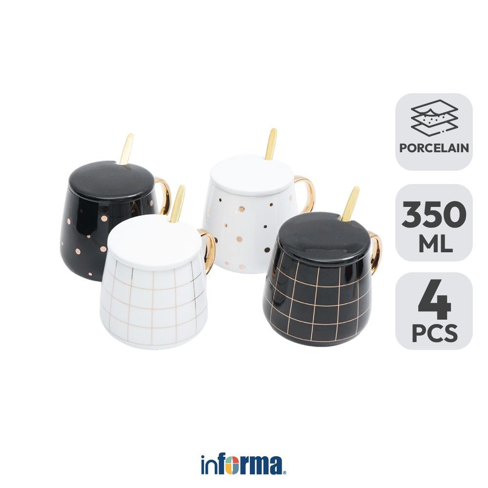 Jual Informa Appetite Akiho Mug Porcelain 350 ml Set 4 Pcs - Hitam ...
