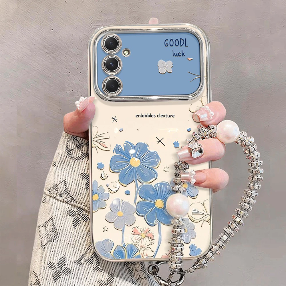 Casing HP Untuk Samsung A55 A35 A54 A53 A52 A51 A50 A50S A06 A02S A03S A03 A05 A05S A12 A13 A14 A15 A16 A22 A23 A24 A25 5G A32 A33 A34  Bunga aster biru susu yang segar dan lembut. Casing ponsel antiguncangan