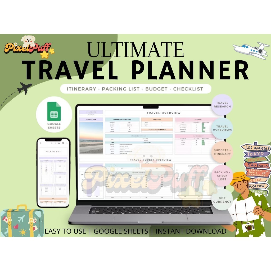 Jual Travel Planner Google Sheets Travel Itinerary Digital Travel ...