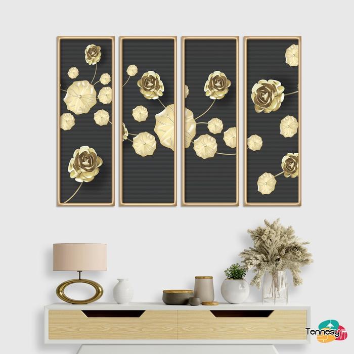 Jual TENNESY Hiasan Dinding Bunga Frame Gold Bunga Emas Set 4 Panel ...