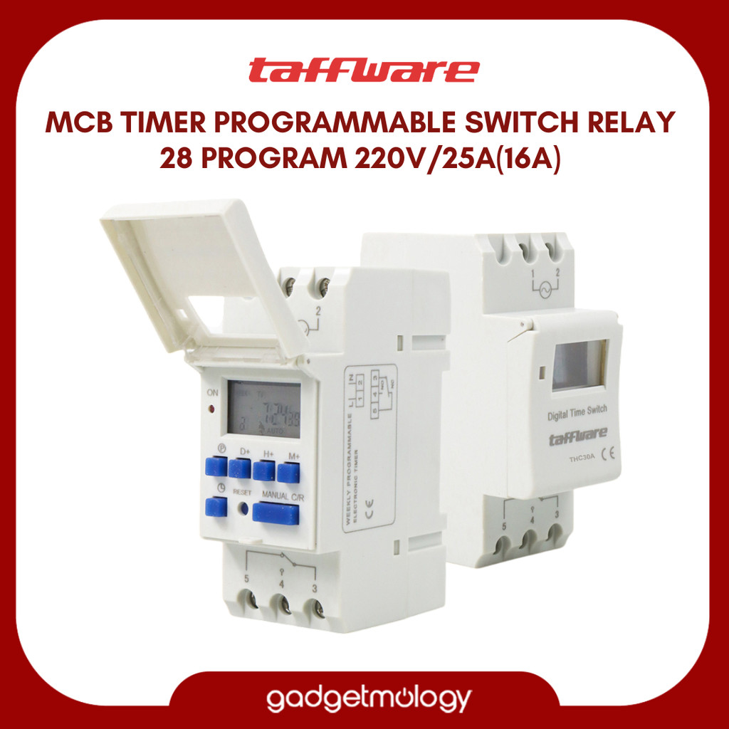 Jual TAFFWARE Programmable Digital Timer Switch 28 Program 220V/25A ...