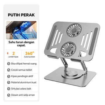Stand Laptop Pendingin Aluminium Dengan Kipas Turbo Rotasi 360° Derajat Biaxial Kuat Stabil