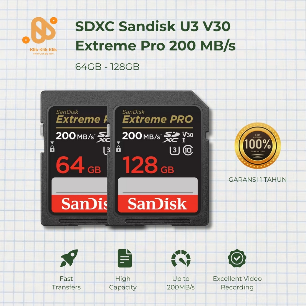 Jual Kartu SDXC SanDisk Extreme Pro 64GB 128GB U3 V30 200MB/s Original ...