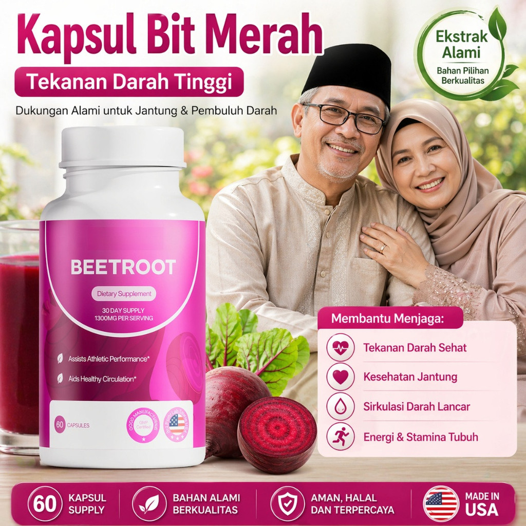 [Hemat] Akar Bit Kapsul | Suplemen Darah Alami | Kapsul Penambah Darah Organik | Antioksidan Tinggi | Turunkan Tekanan Darah | Kapsul Akar Bit Merah 100% Alami | Untuk Kesehatan Jantung & Energi Tubuh | 60 Kapsul Per Botol | Cocok untuk Vegetarian
