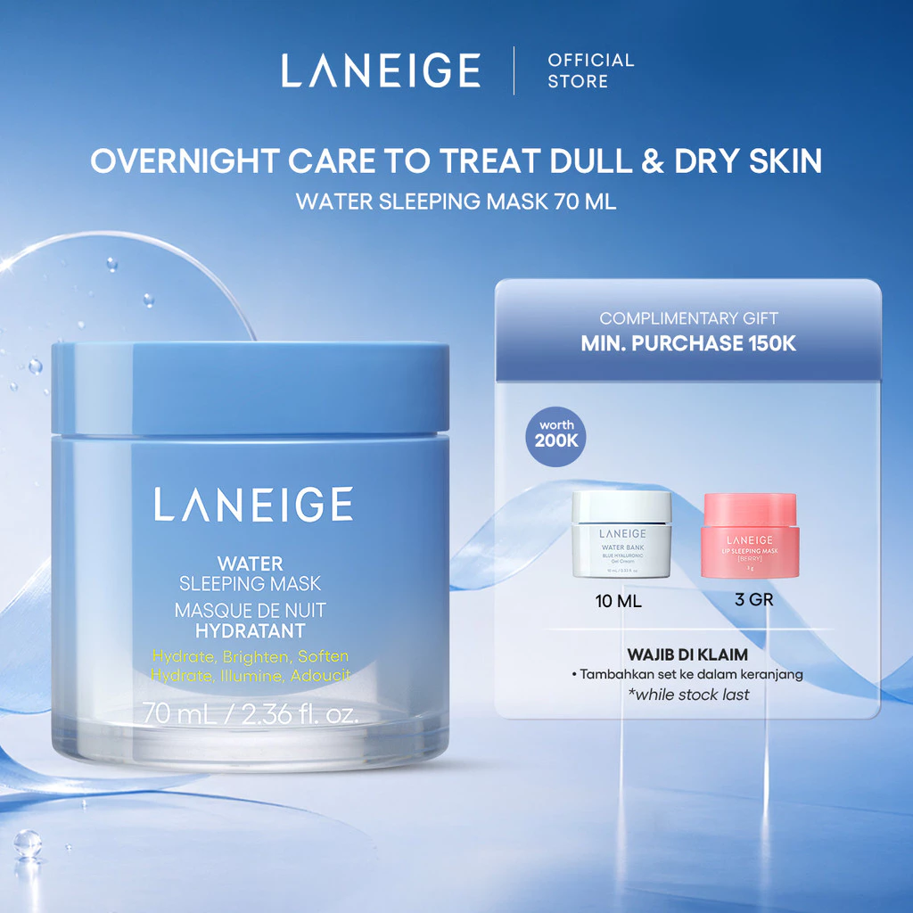 LANEIGE Water Sleeping Mask 70 mL - Masker Tidur Wajah, Kulit Lembap dan Glowing, Hydrating - foto 1