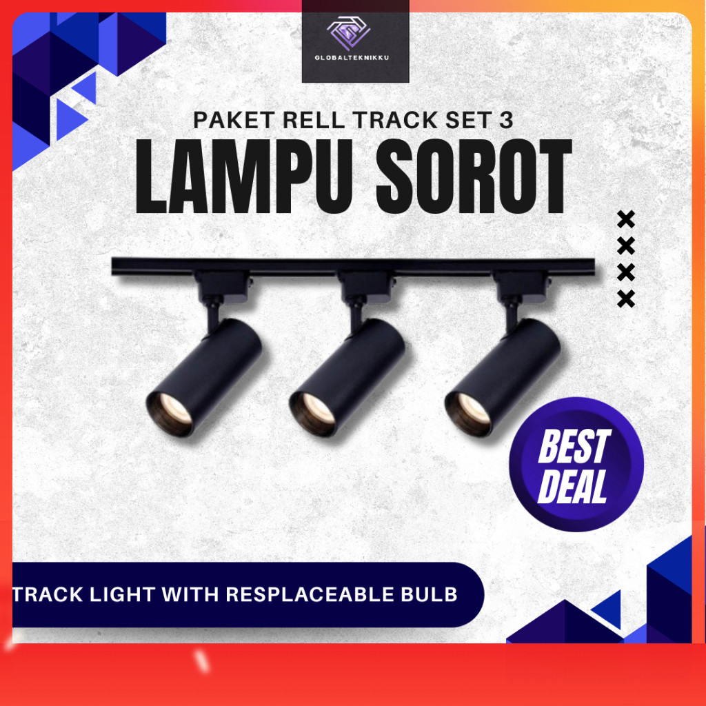 Jual Paket Set Lampu Isi 3 Lampu Rell Track Sorot LED Tracklight ...