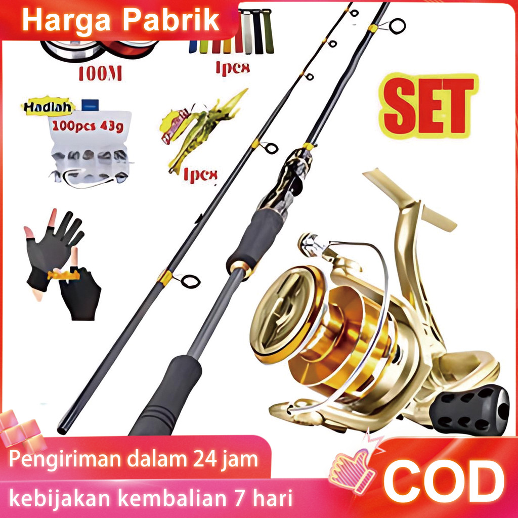 Joran Pancing Set Dengan Bahan Serat Karbon 1.6M/1.8M/2.1M/2.4M Joran Pancing Carbon Pancing Set Lengkap Untuk Spinning Fishing Reel Set Setelan Pancing Max Drag 10kg/Karbon Fiber Fishing Rod Combo Fishing Joran Pancing/Reel Pancing Spool Metal