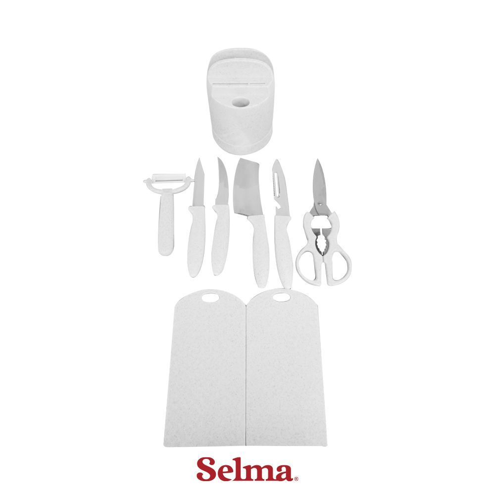 Selma Lina Pisau Dapur Dengan Block & Talenan Set 8 pcs - Krem Chef Cutter Utility Slicer Kitchen Slicer Alat Iris