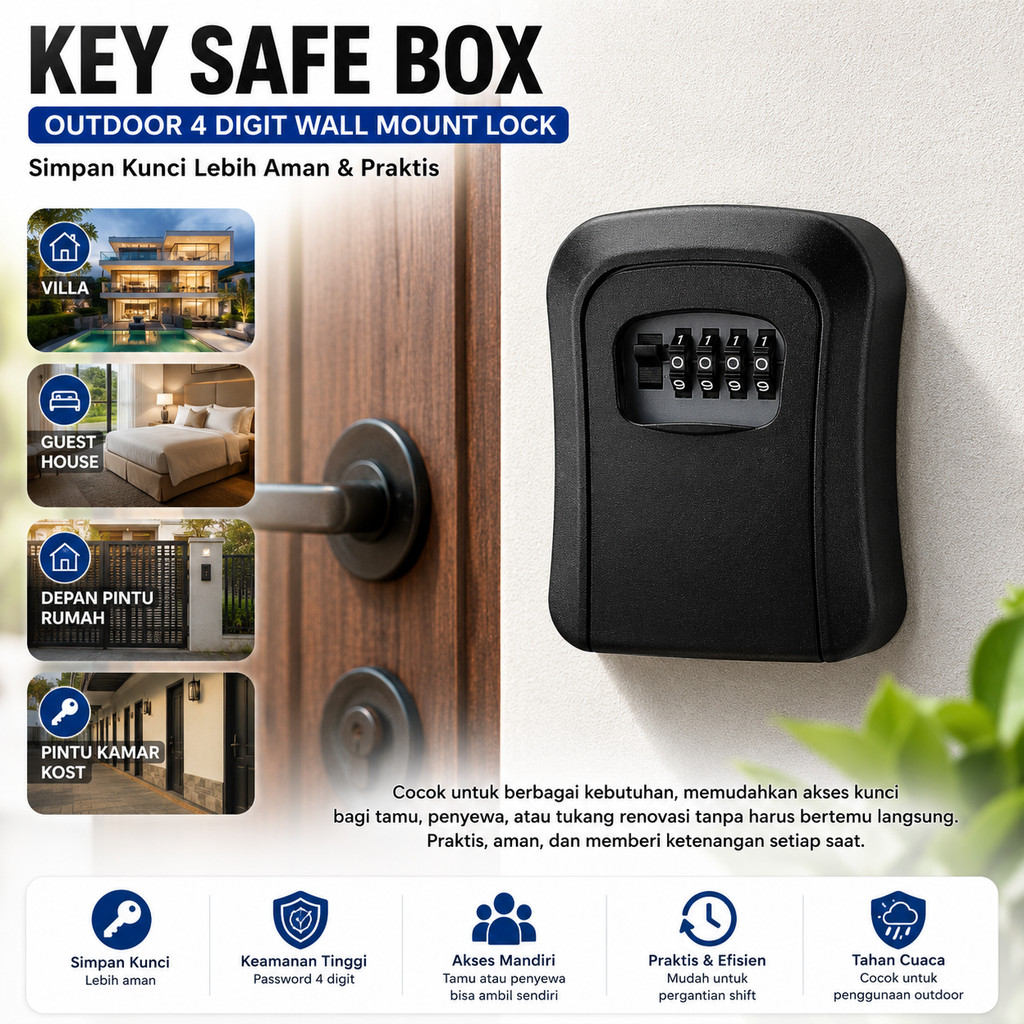 Jual Key Safe Box Outdoor Safety Mount Kotak Wall Dinding Kunci 4 Lock ...